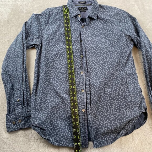 Denim and Flower Mens Shirt Medium Slim Fit Long Sleeve Floral Print Button-Up - Picture 3 of 7